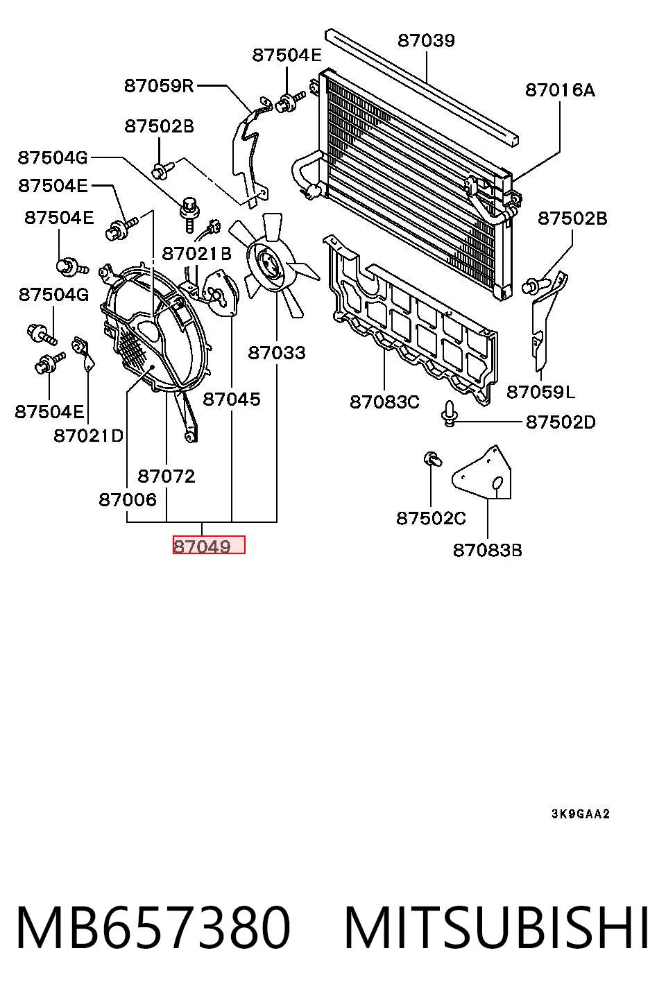 MB657380 Mitsubishi Difusor del radiador del aire acondicionado con ventilador y motor