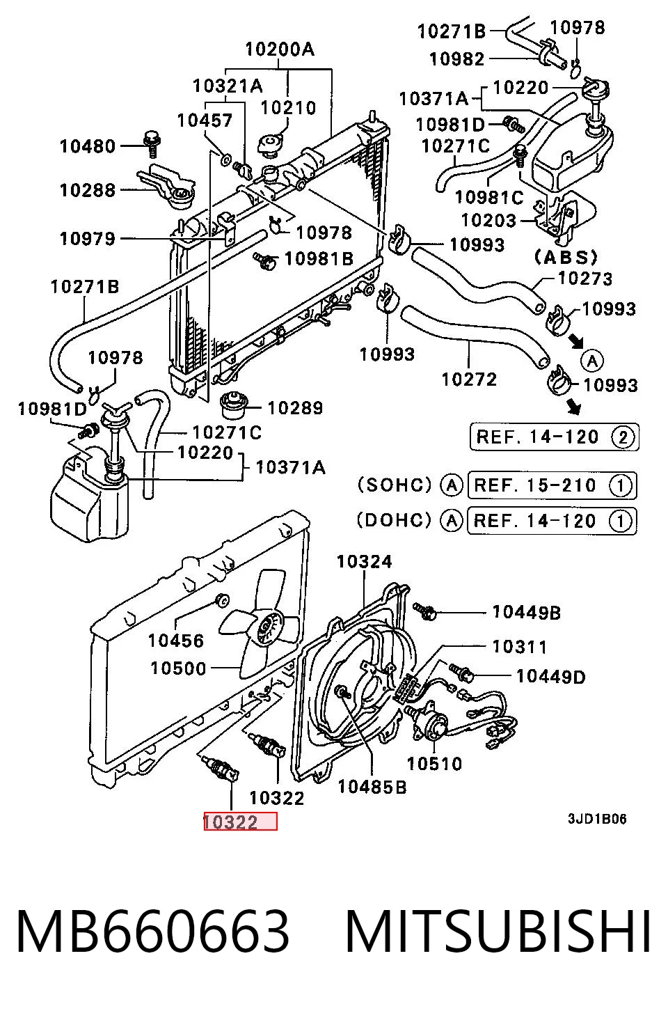 Sensor de temperatura del refrigerante (activación del ventilador del radiador) MB660663 MITSUBISHI