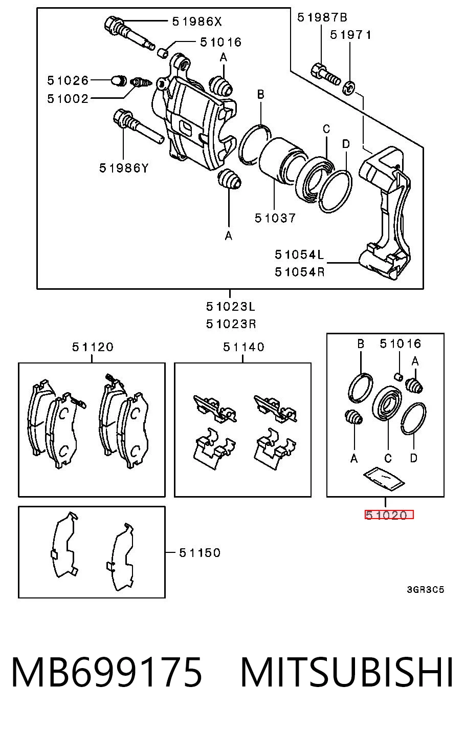 Kit de reparación de frenos Mitsubishi Lancer V (CB, CD, CE)