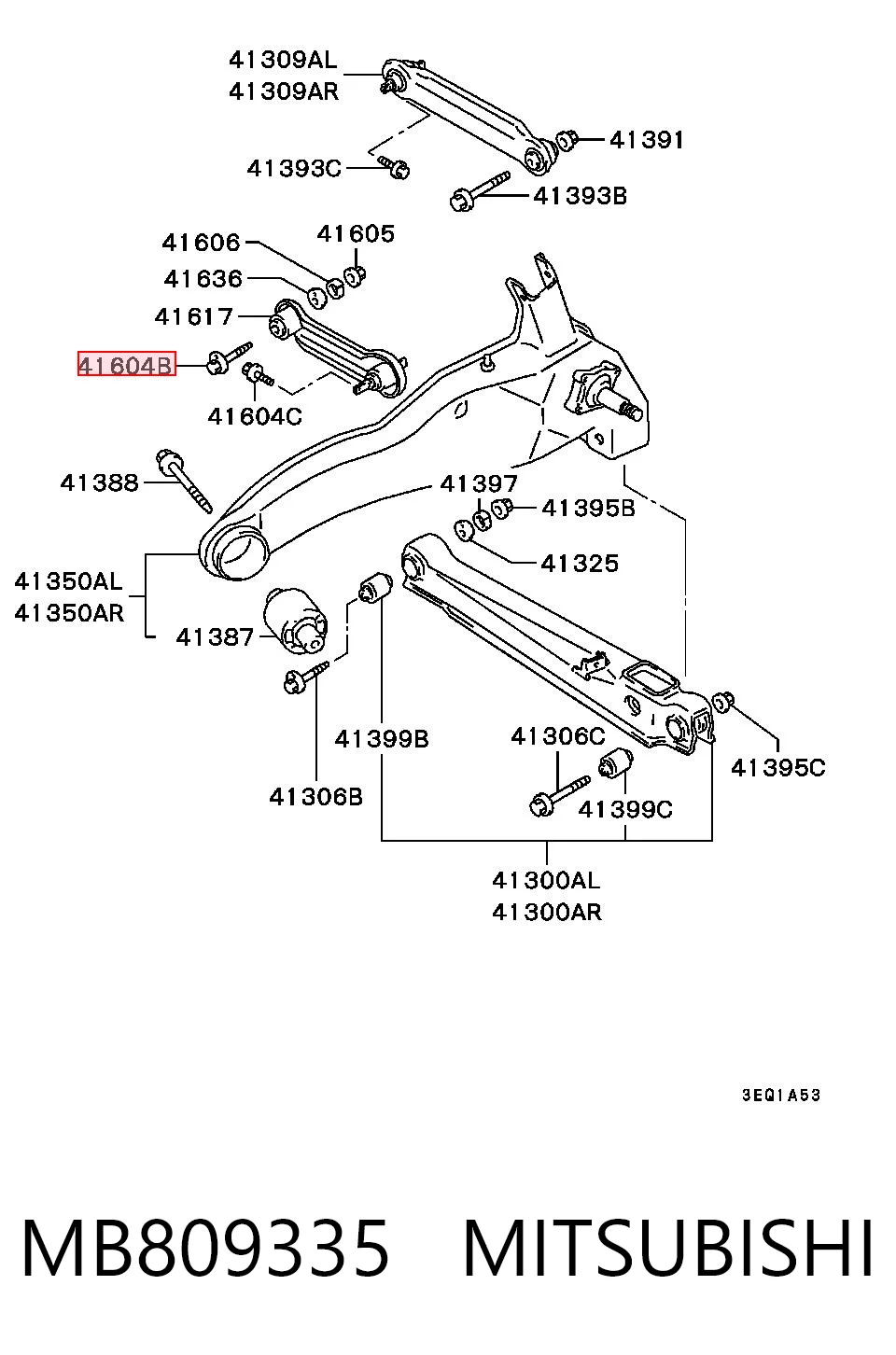 MB809335 Mitsubishi Perno interior del brazo de caída trasero