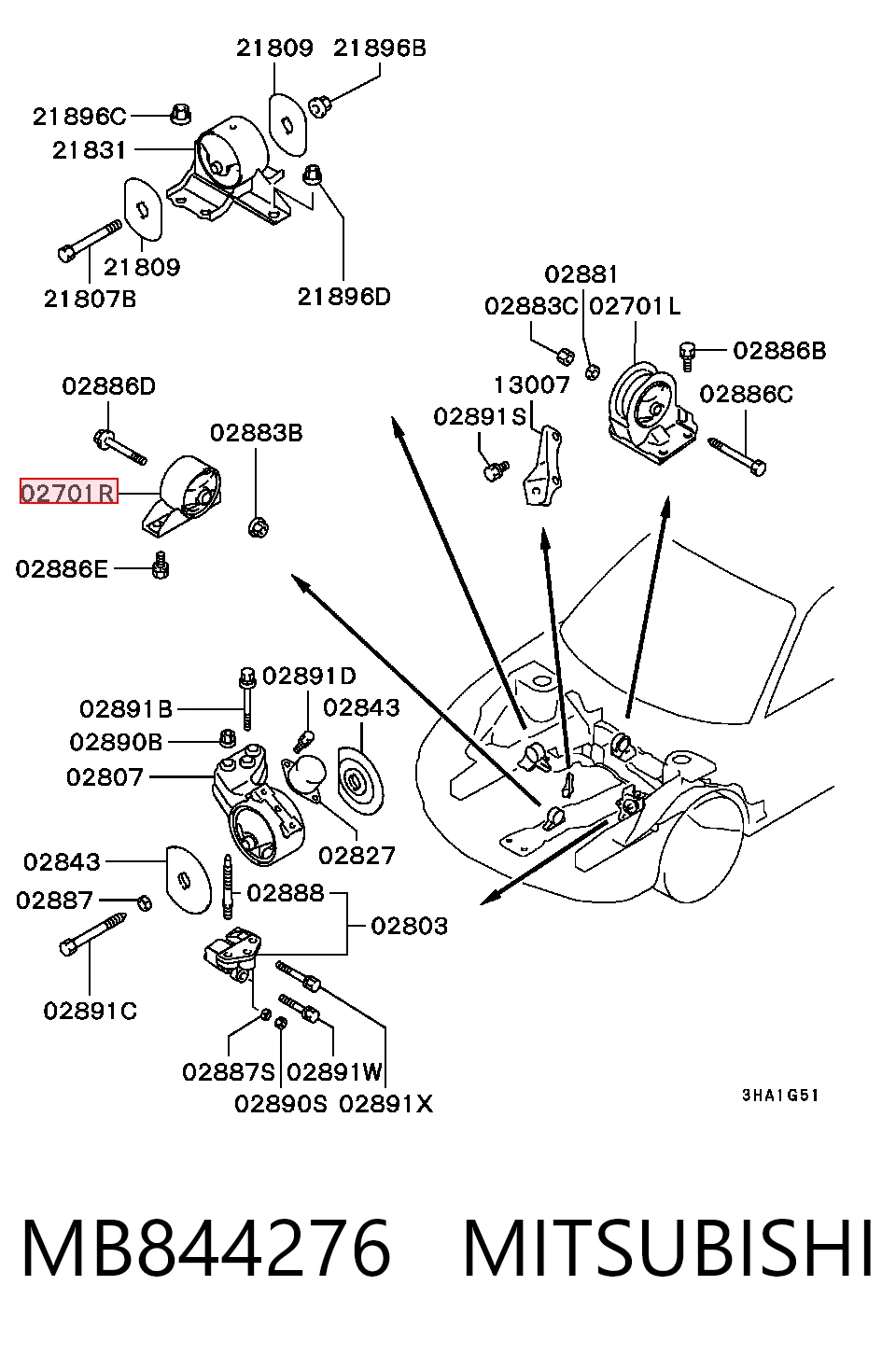 Taco de motor delantero Mitsubishi Galant VII (E5A, E7A, E8A)