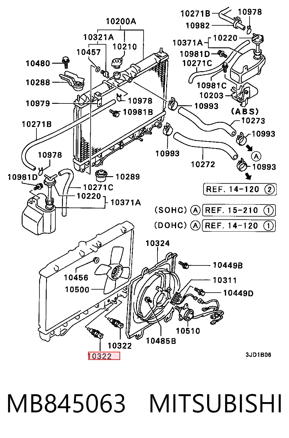 Sensor de temperatura del refrigerante (activación del ventilador del radiador) MB845063 MITSUBISHI