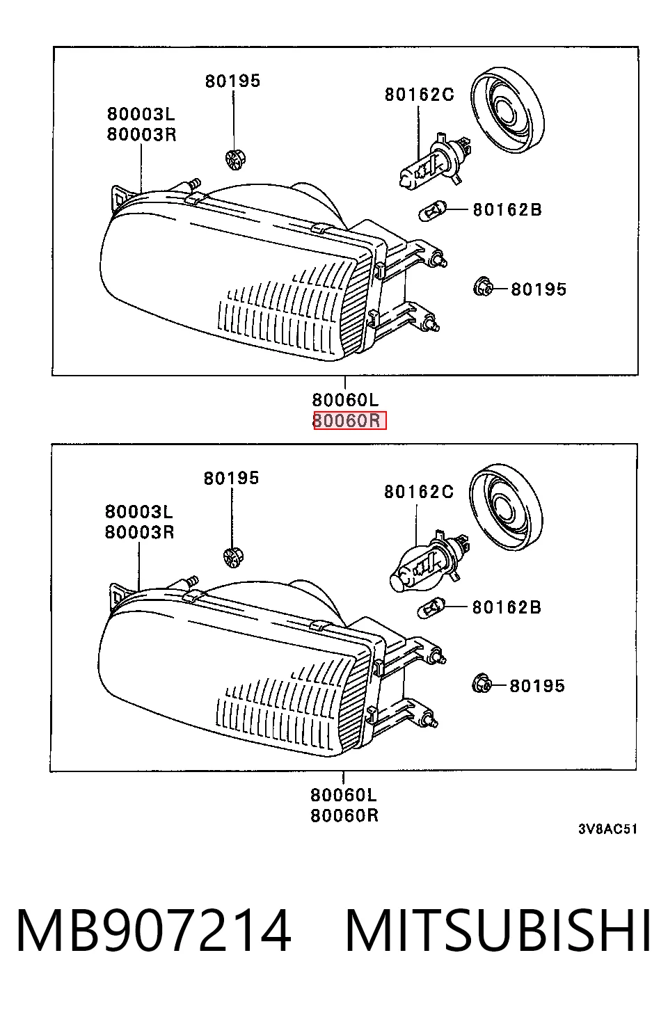Faro derecho Mitsubishi Lancer V sedán (CB, CD, CE) (1991 - 1996) precio, desde 61,98 EUR