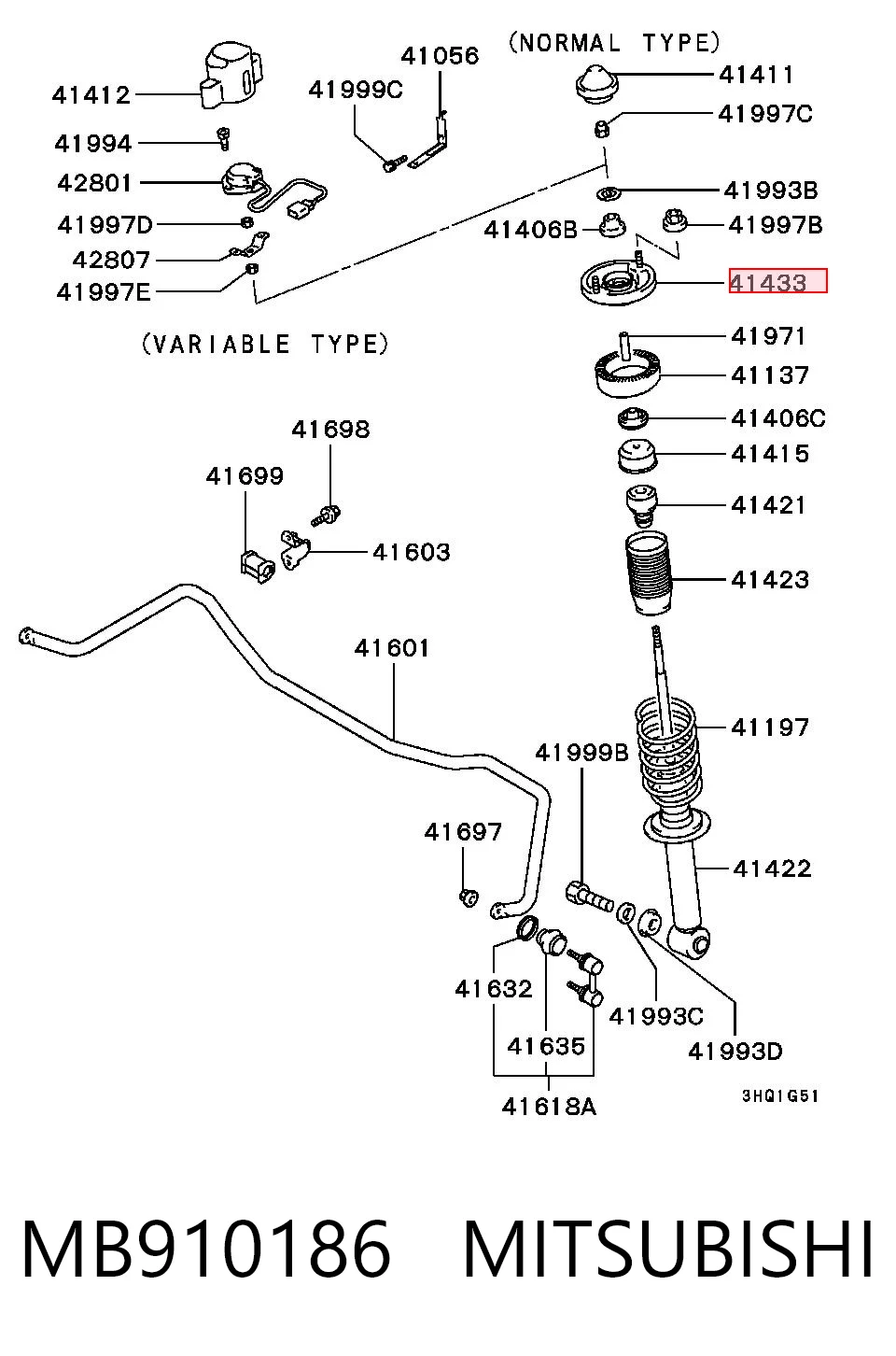 Soporte del amortiguador trasero MB910186 MITSUBISHI