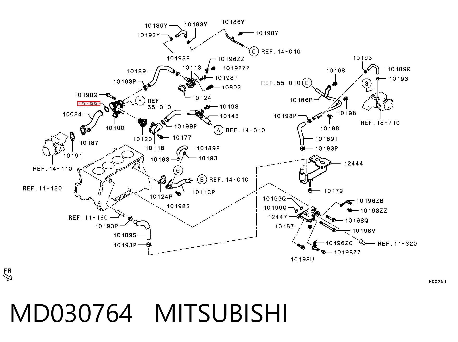 MD030764 Mitsubishi Junta de brida del sistema de refrigeración