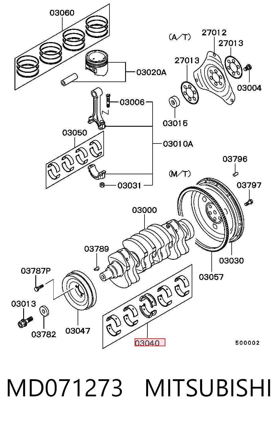 Juego de cojinetes de cigüeñal, estándar, STD MD091399 Hyundai/Kia