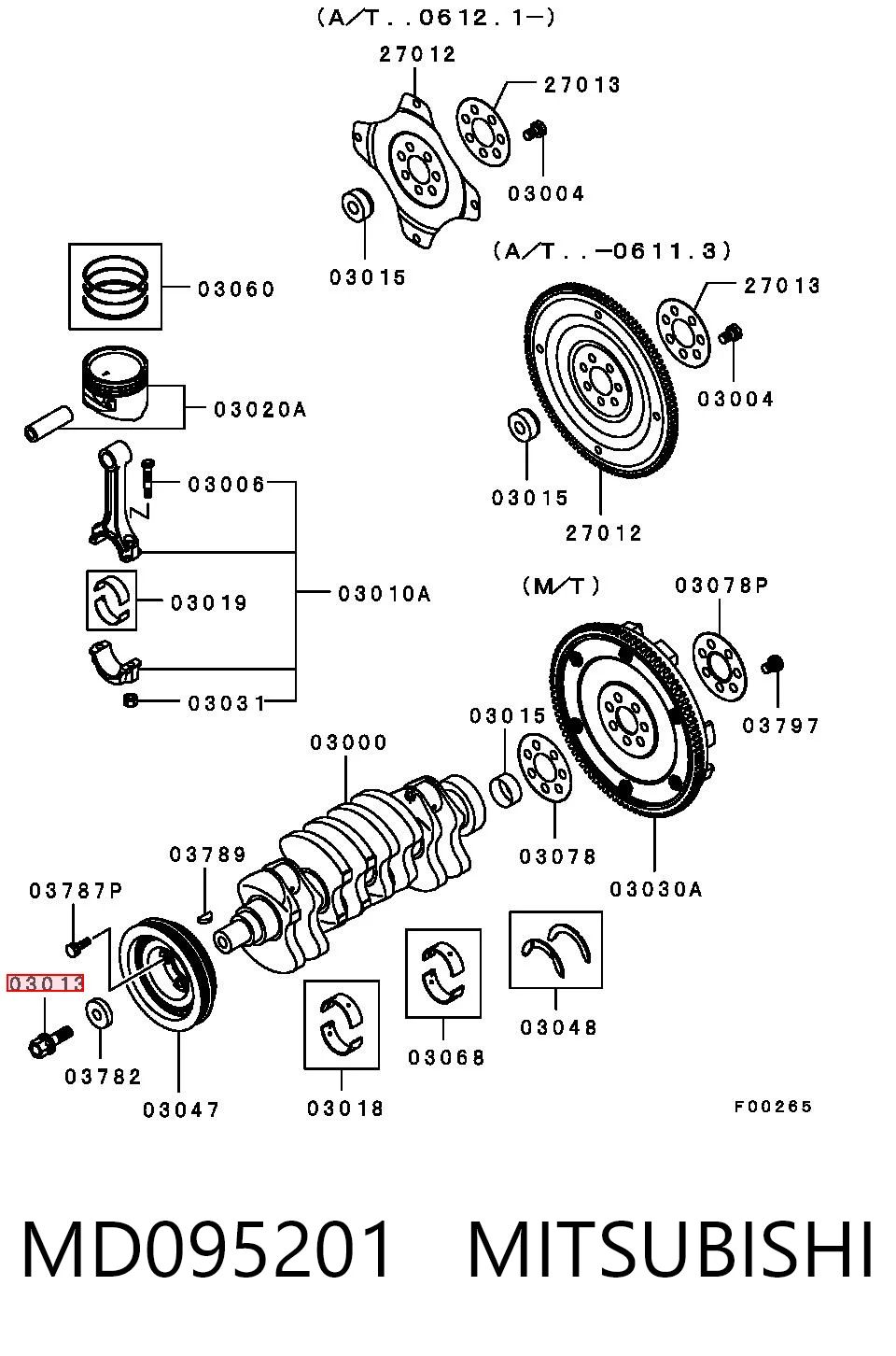 Perno de la polea del cigüeñal MD095201 MITSUBISHI