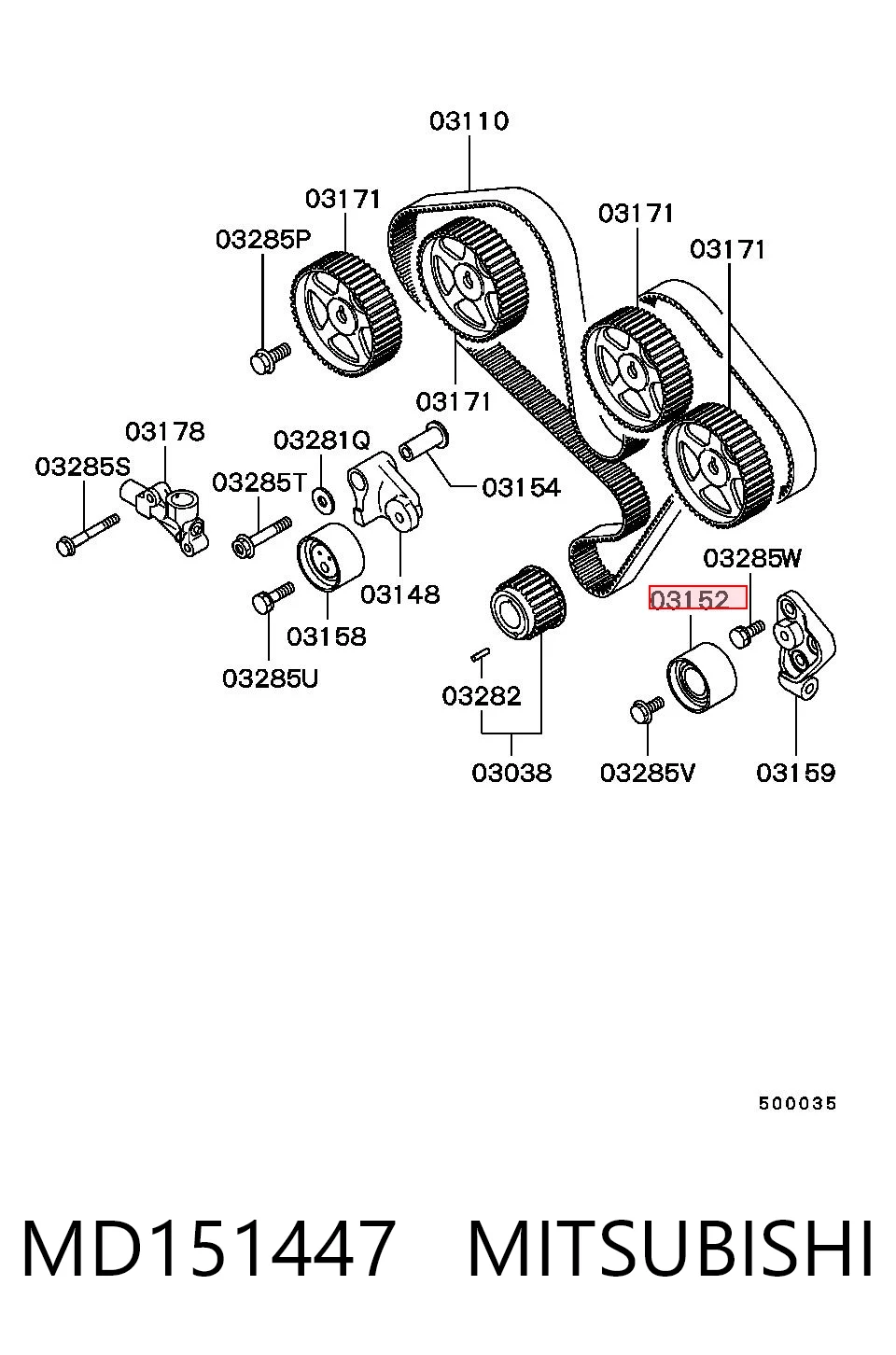 MD151447 Mitsubishi Polea tensora intermedio de correa dentada