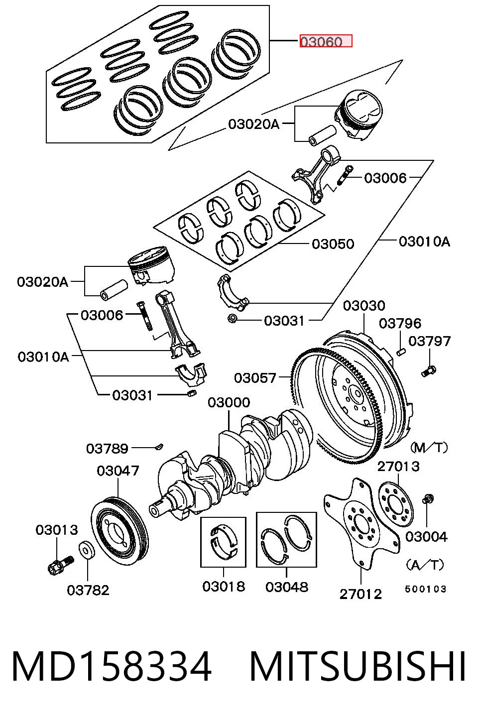 Juego de anillos de pistón, motor, STD MD158334 MITSUBISHI