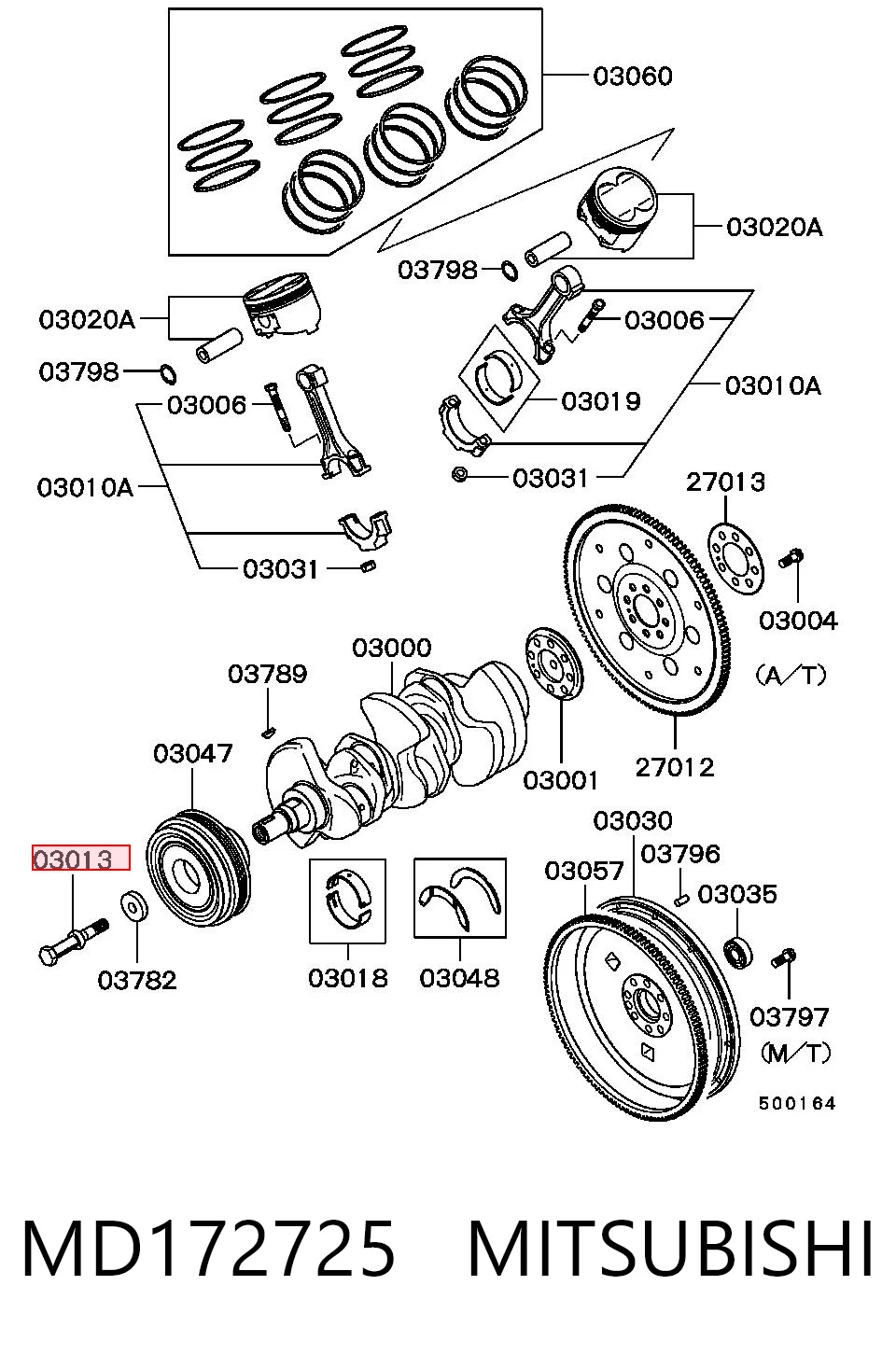 Perno de la polea del cigüeñal MD172725 MITSUBISHI