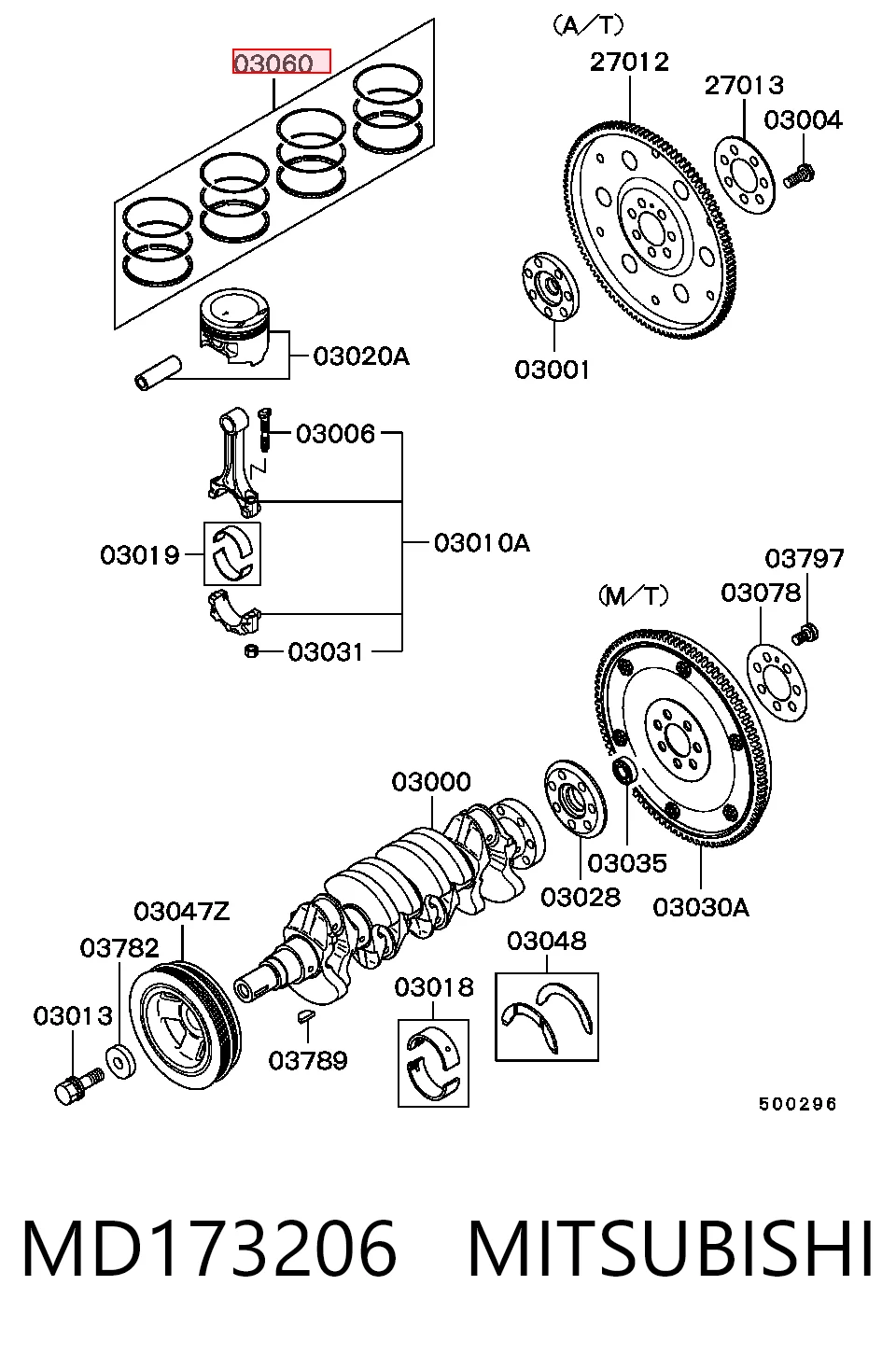 MD173206 Mitsubishi Juego de anillos de pistón, motor, STD
