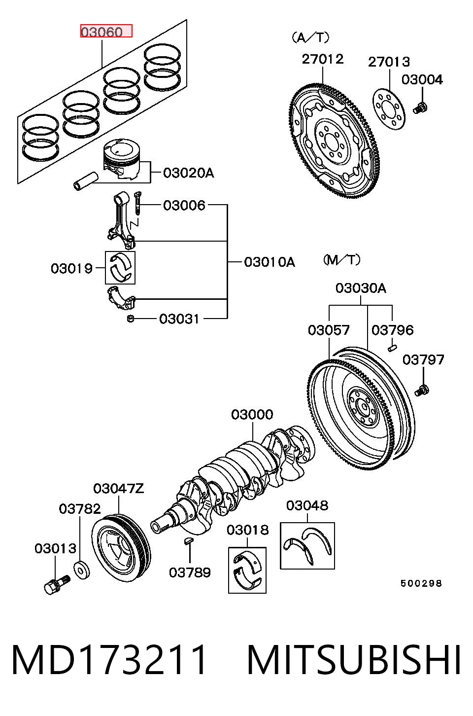 MD173211 Mitsubishi Juego de anillos de pistón, motor, STD