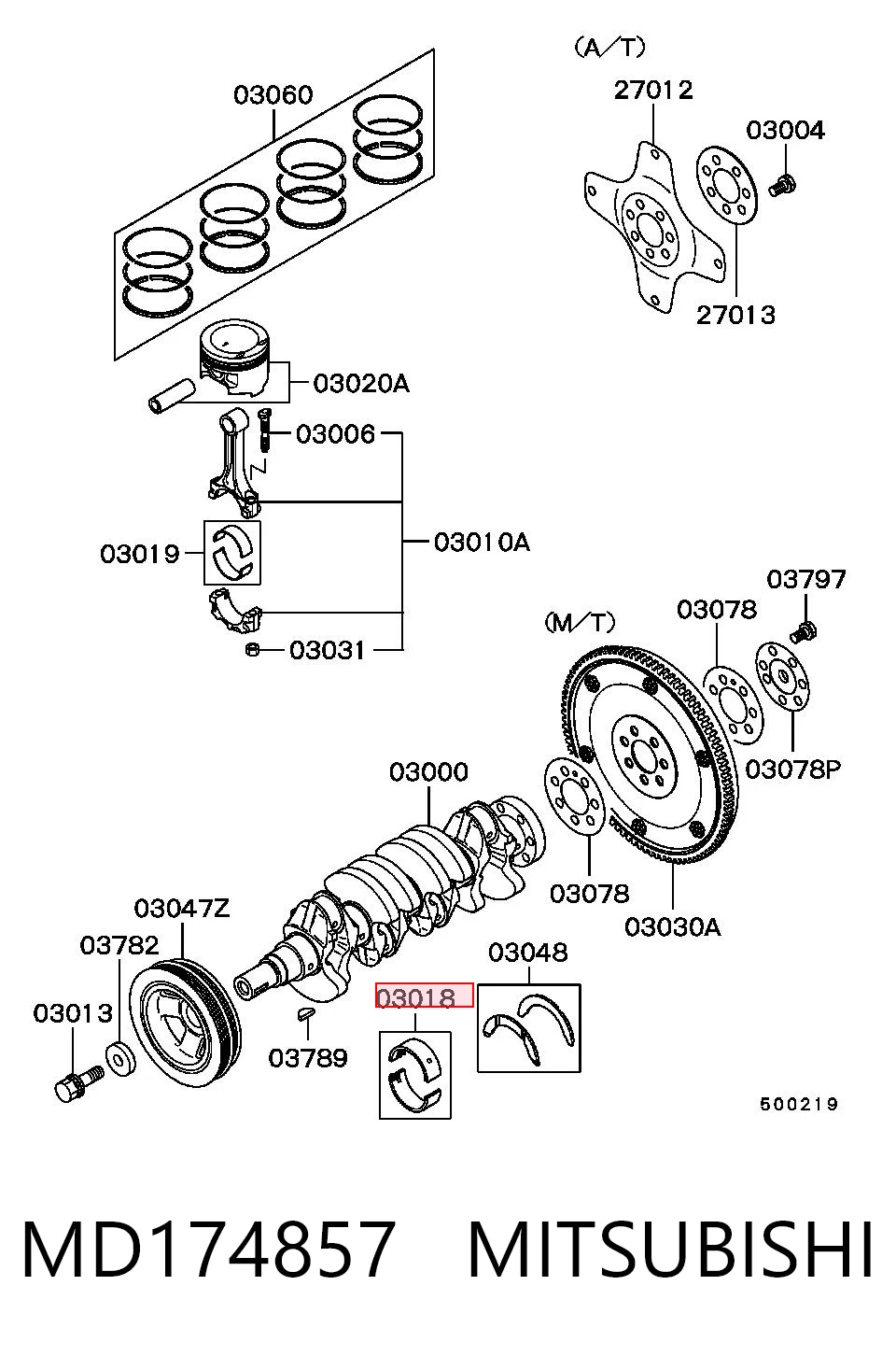MD174857 Mitsubishi Juego de cojinetes de cigüeñal, estándar, STD
