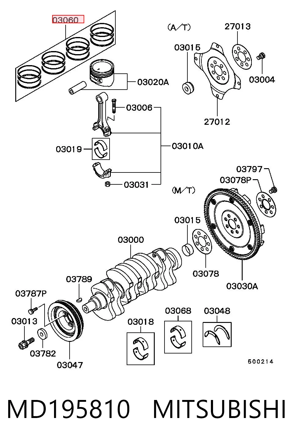 Juego de anillos de pistón, motor, STD MD195810 MITSUBISHI