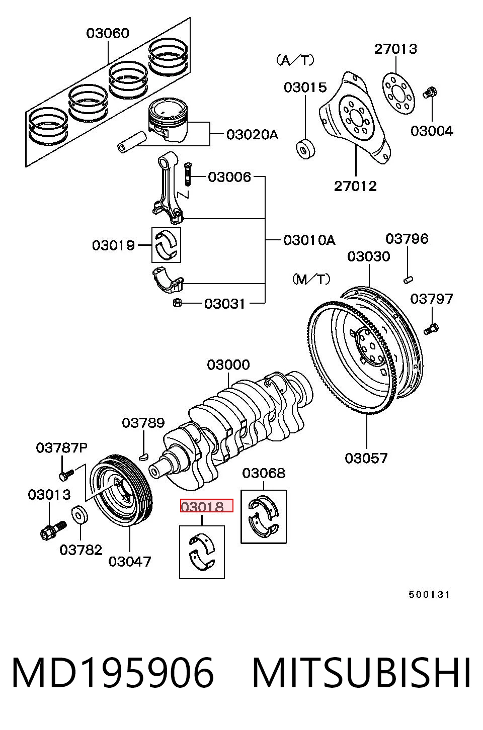 Juego de cojinetes de cigüeñal, estándar, STD KMD327493 CHRYSLER
