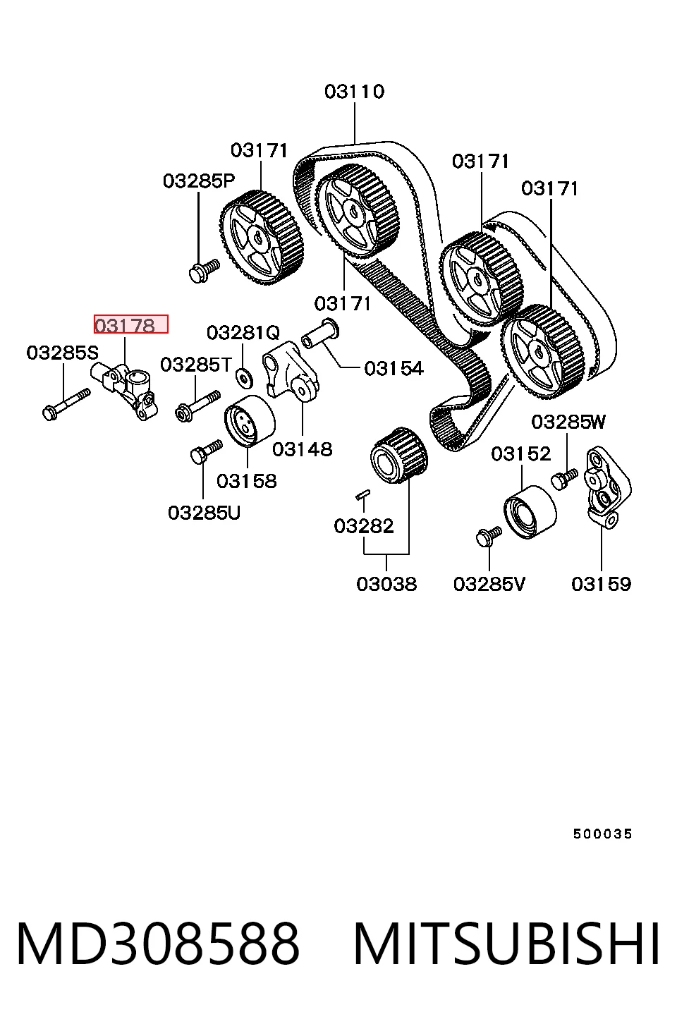MD319040 Chrysler Tensor, correa dentada