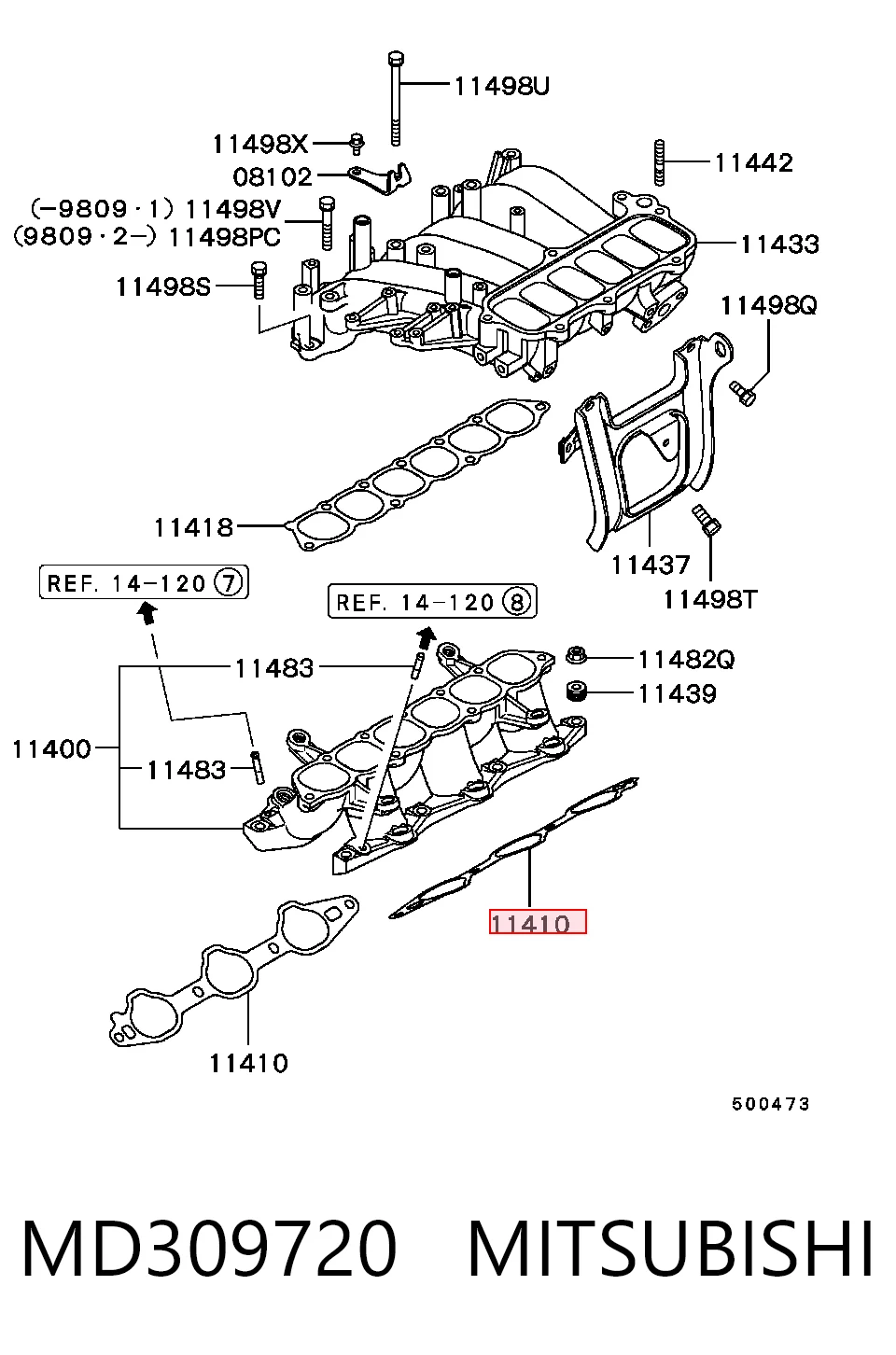 Junta inferior del colector de admisión MD309720 MITSUBISHI