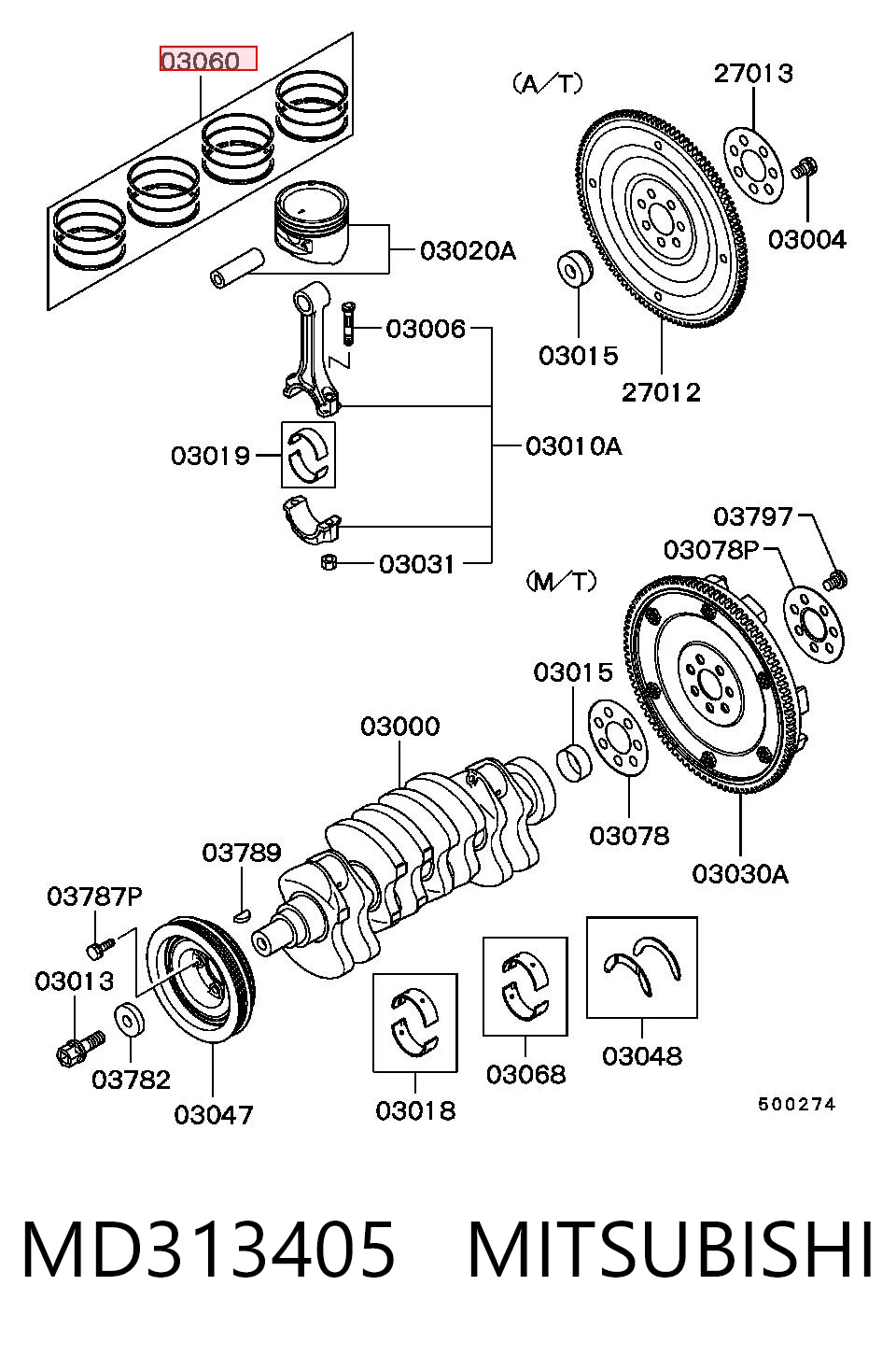 Juego de anillos de pistón, motor, STD MD313405 MITSUBISHI
