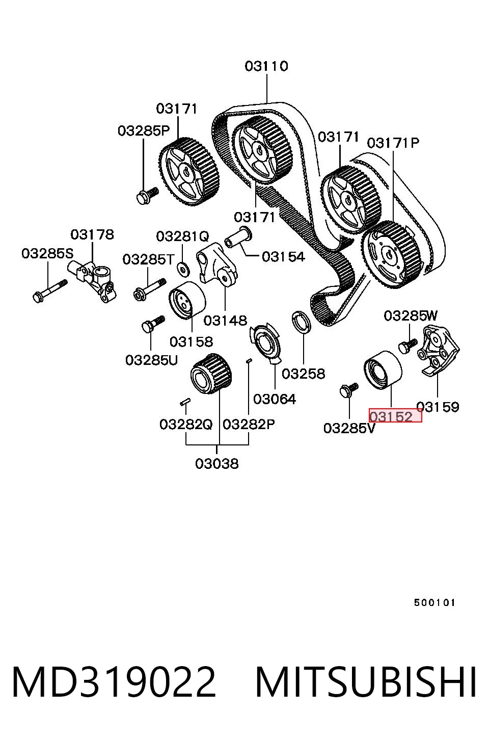 MD319022 Mitsubishi Polea tensora intermedio de correa dentada
