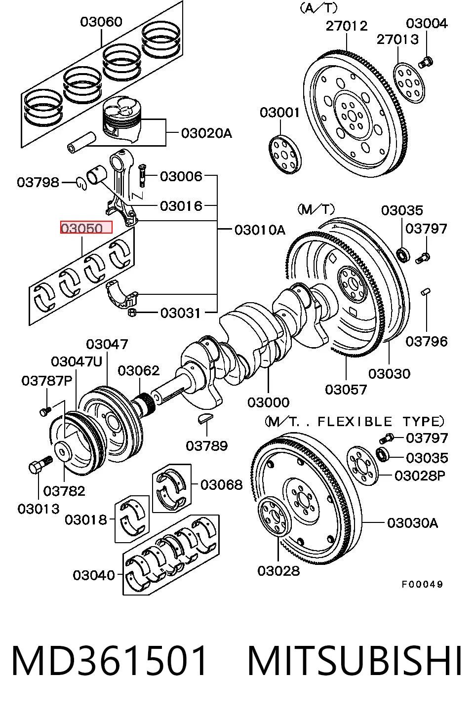 Juego de cojinetes de biela, cota de reparación (+0,25 mm) MD361501 MITSUBISHI