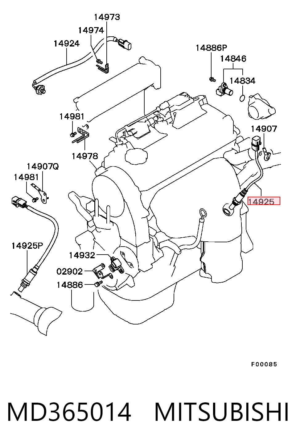 MD365014 Mitsubishi Sonda lambda, sensor de oxígeno antes del catalizador derecho