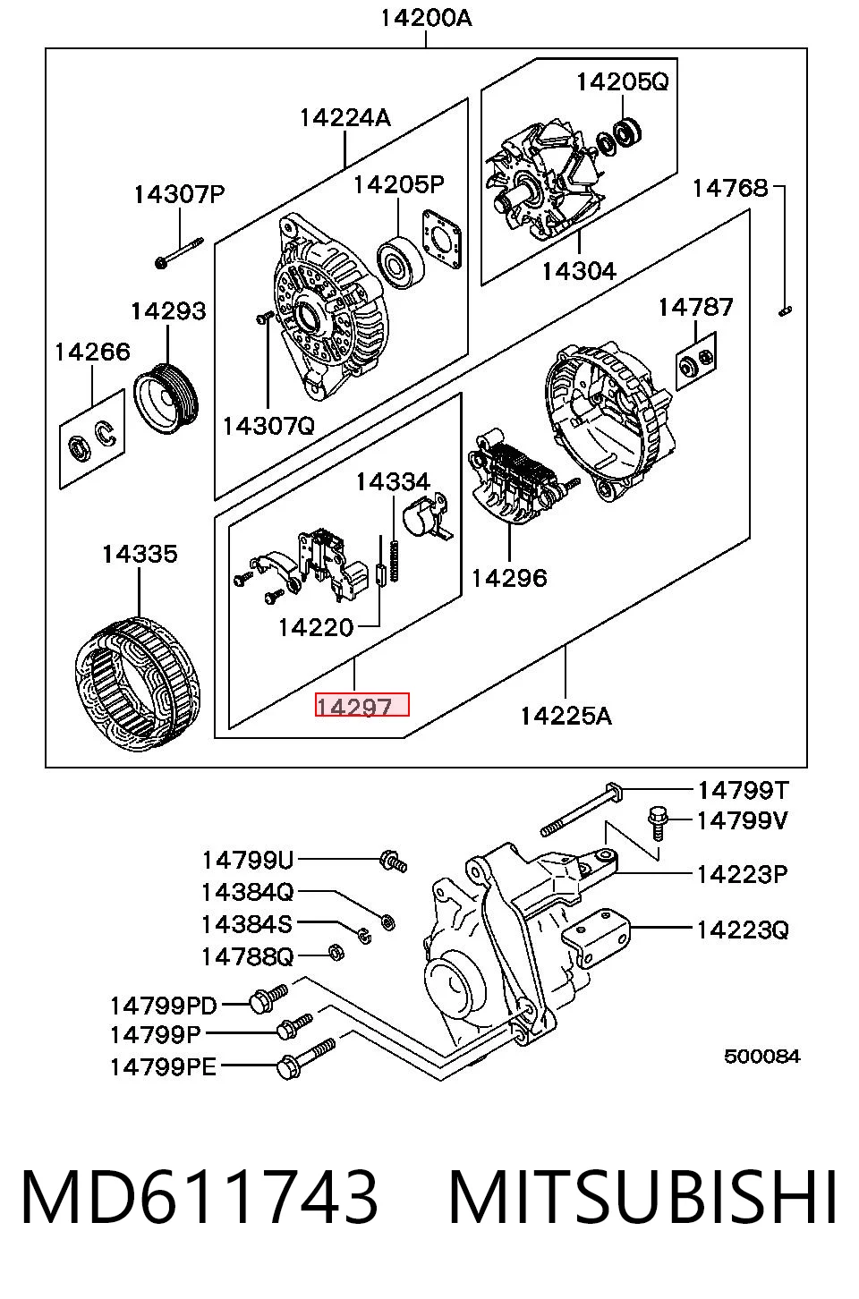 Regulador de voltaje del alternador MD611743 MITSUBISHI