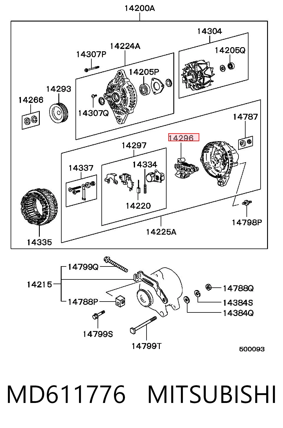 Puente de diodos, alternador MD611776 MITSUBISHI