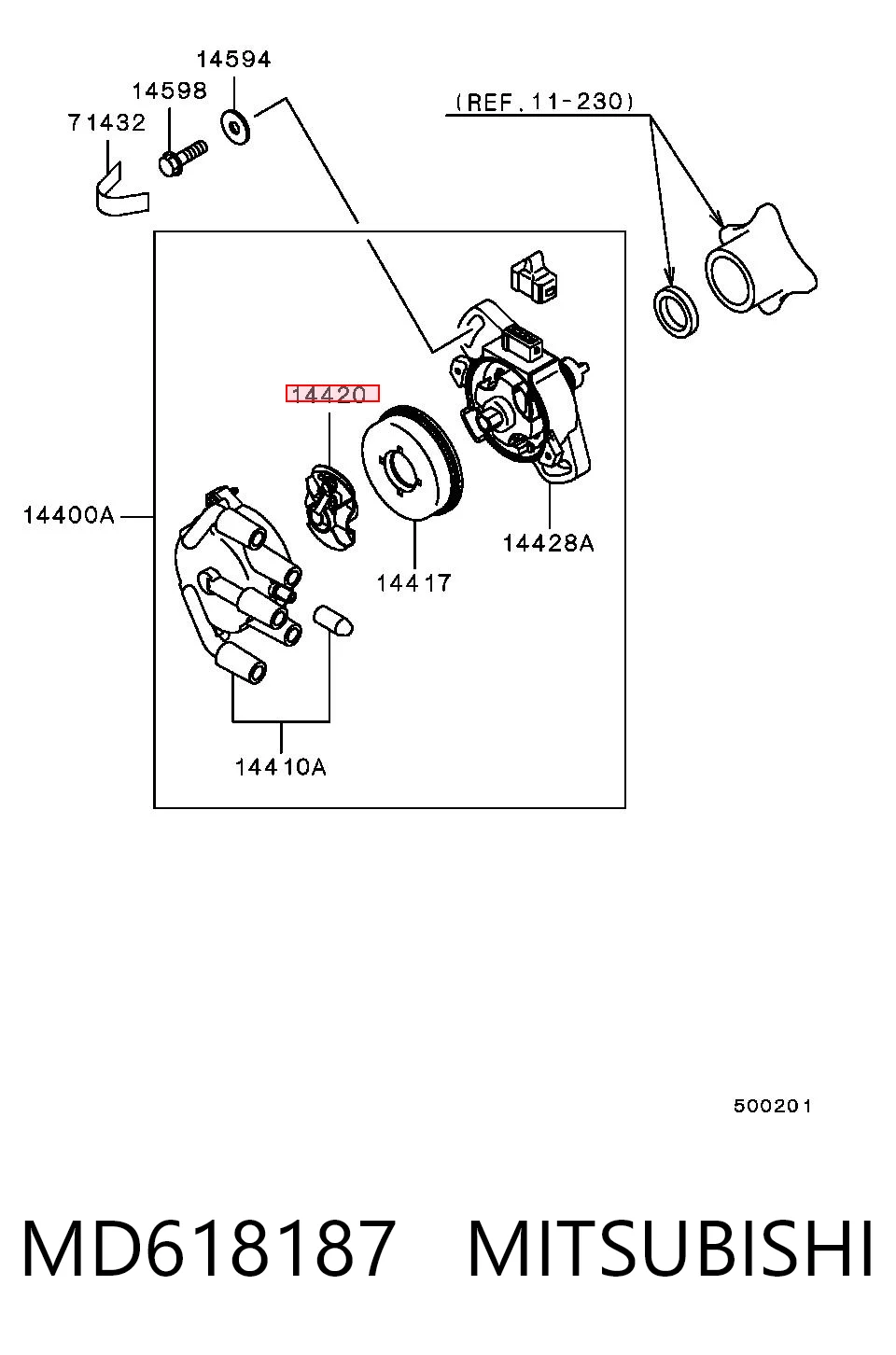 Rotor del distribuidor de encendido MD618187 MITSUBISHI