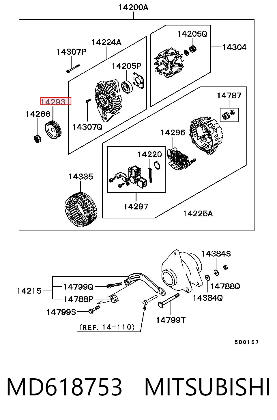 Polea del alternador MD618753 MITSUBISHI