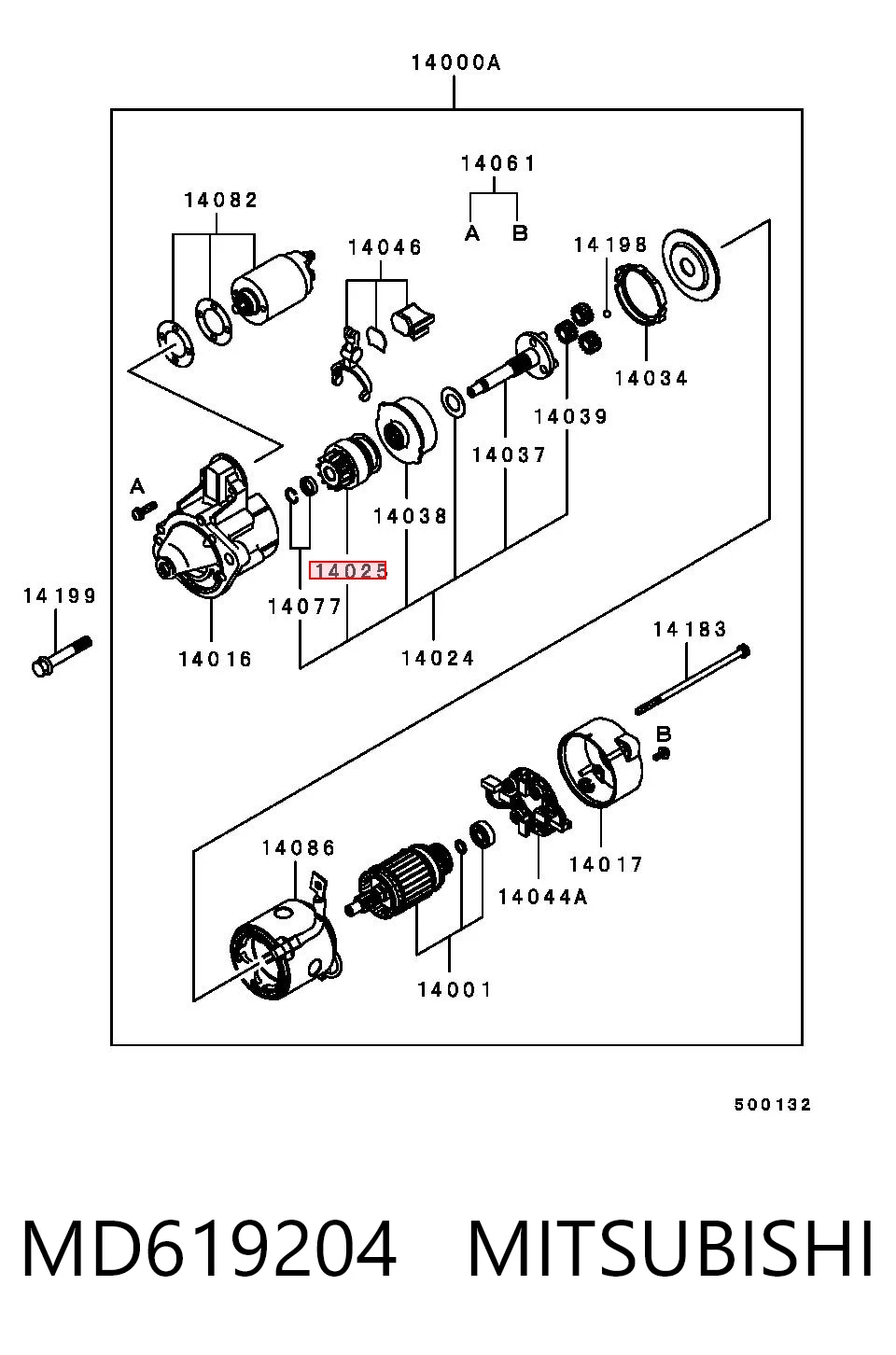 MD619204 Mitsubishi Bendix motor de arranque