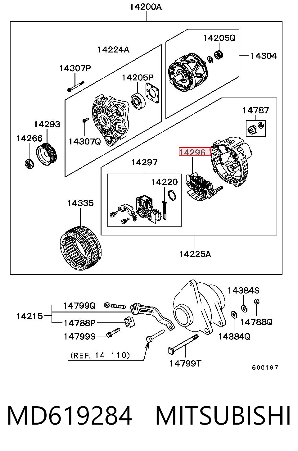 Puente rectificador del alternador MD619284 MITSUBISHI
