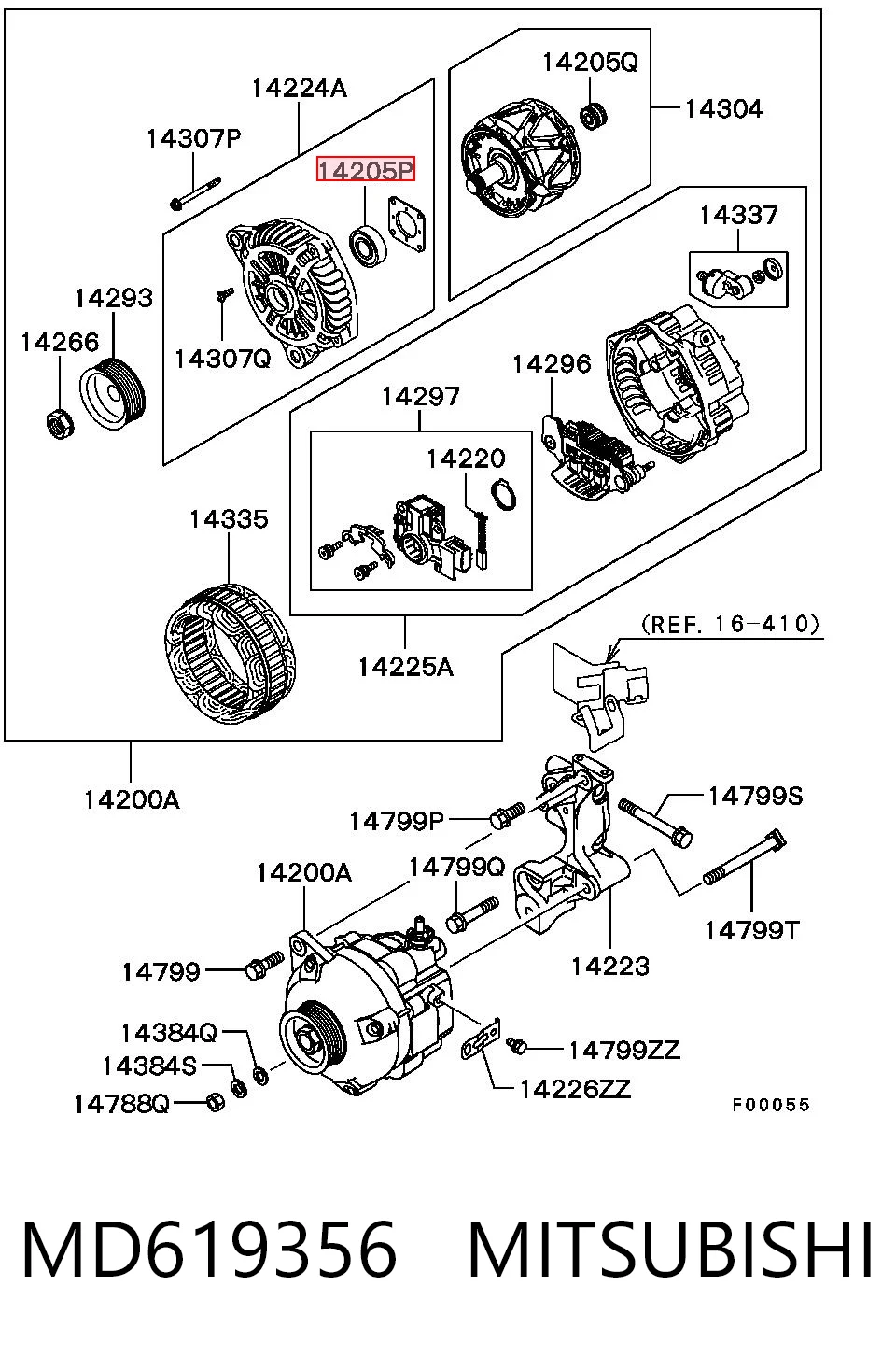 Rodamiento de alternador MD619356 MITSUBISHI
