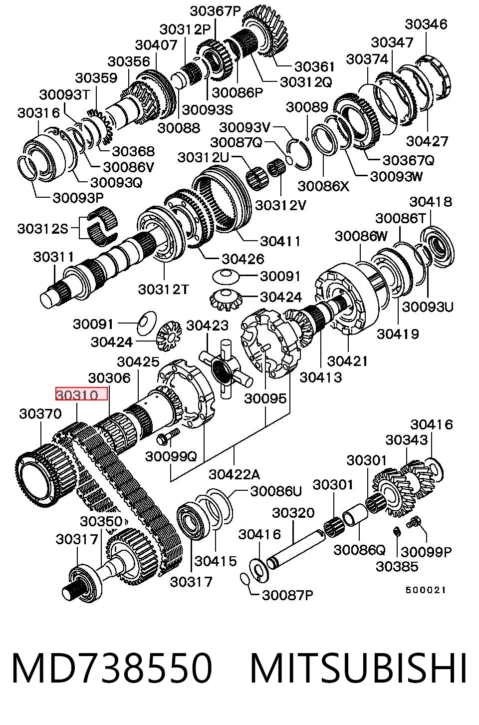 MD738550 Mitsubishi Cadena de la caja de transferencia
