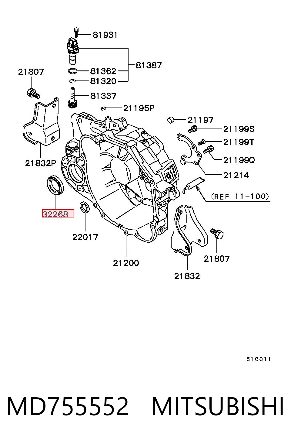 Retén del semieje delantero derecho MD755526 Brilliance