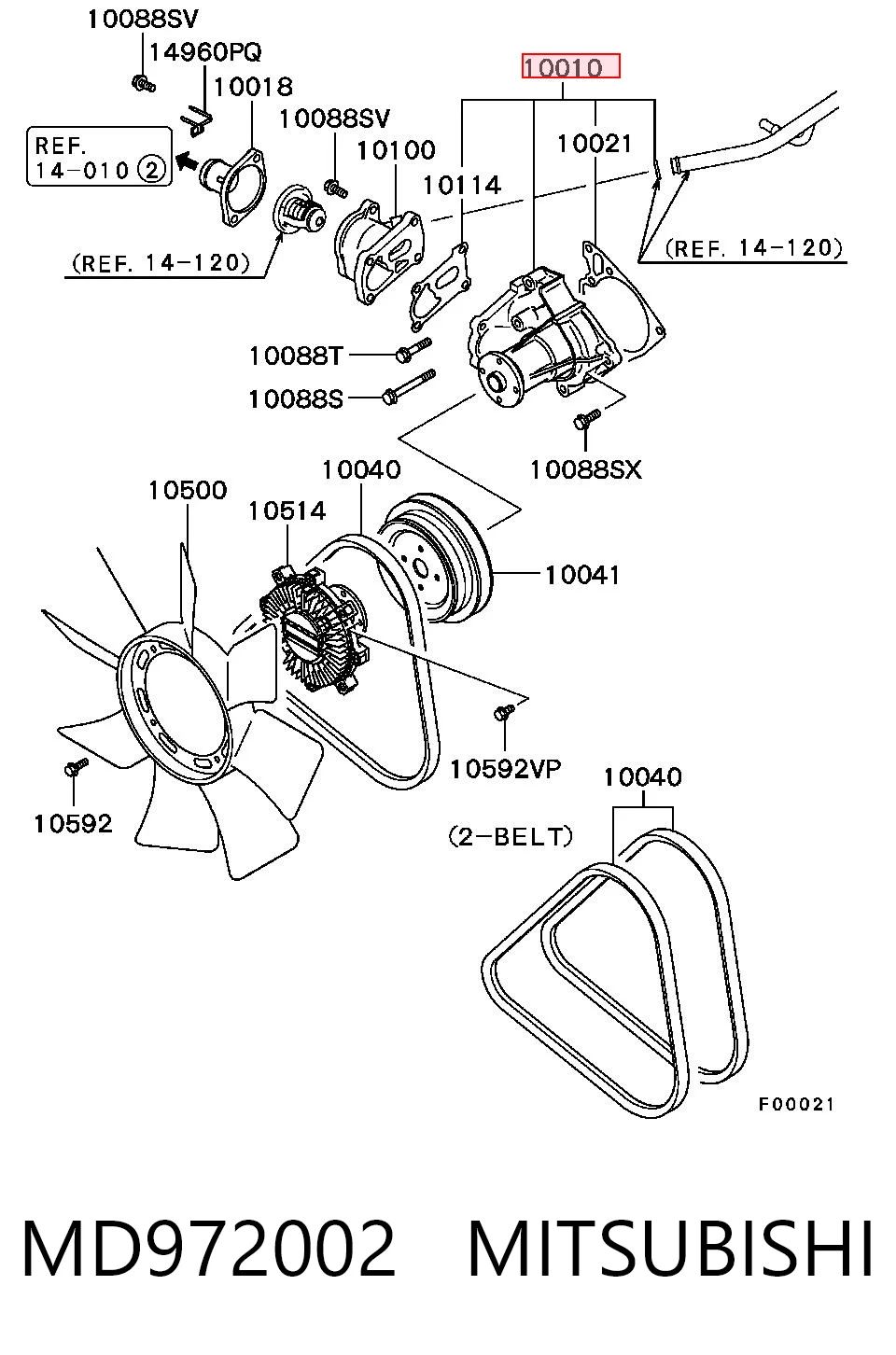 MD972002 Mitsubishi Bomba refrigerante coche
