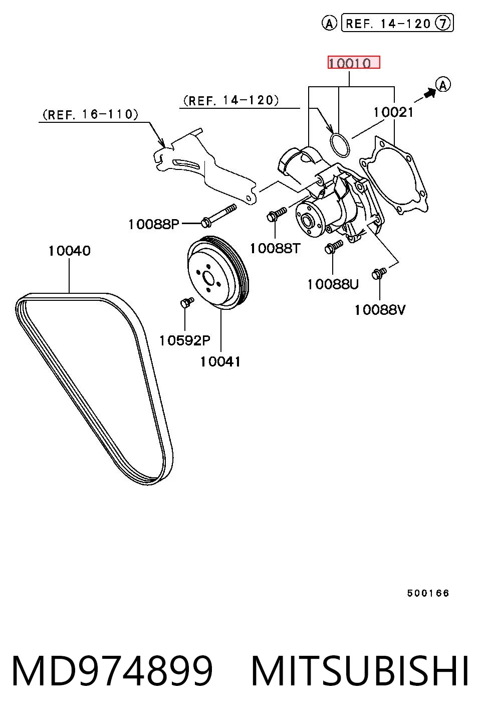 MD974899 Mitsubishi Bomba refrigerante coche