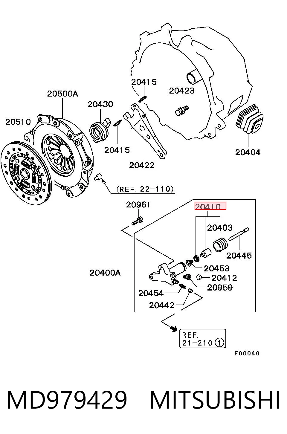 Kit de reparación del cilindro receptor de embrague MD979429 MITSUBISHI