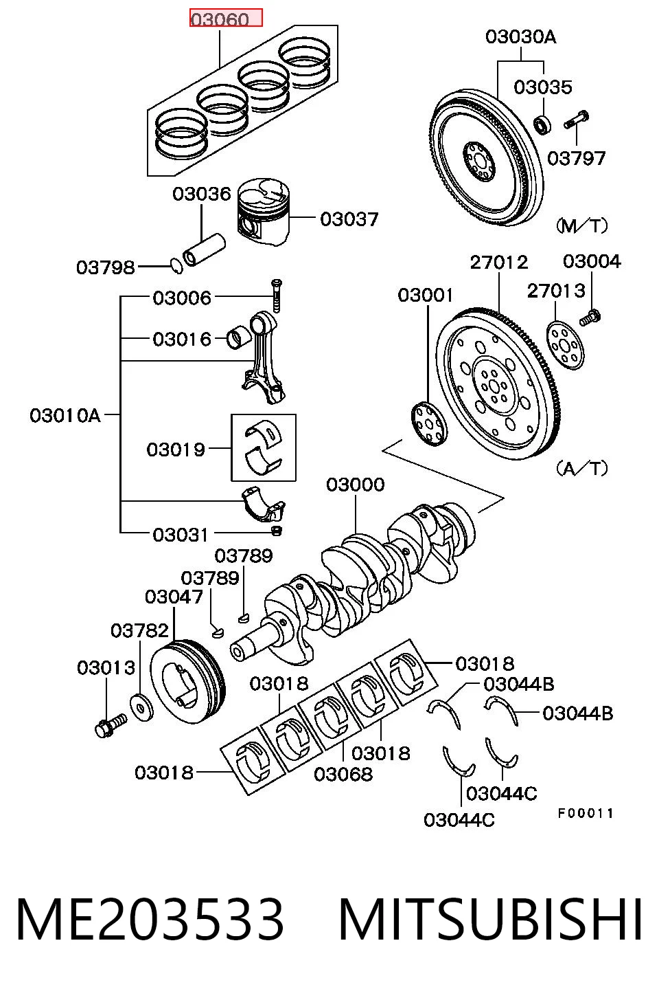 ME203533 Mitsubishi Juego de anillos de pistón, motor, STD