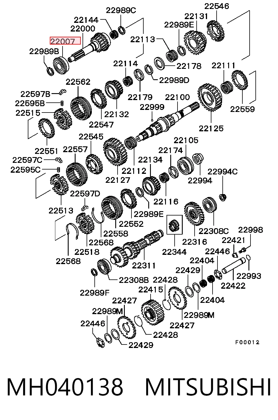 Cojinete del eje primario de la caja de cambios MH040138 MITSUBISHI