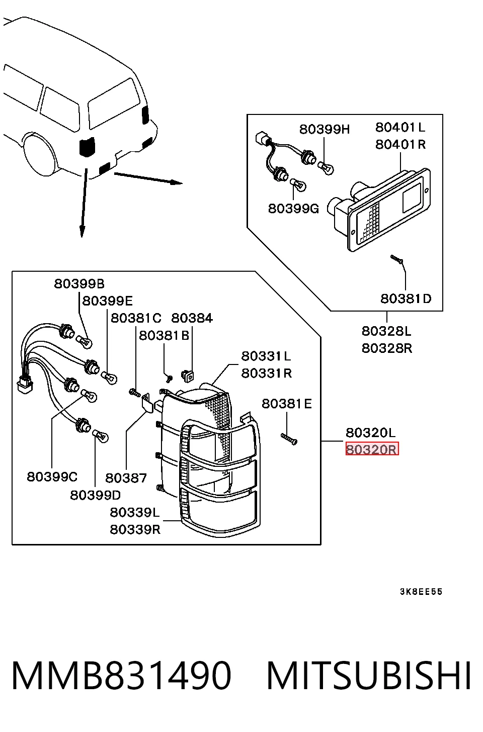 Luz trasera de parachoques derecha MMB831490 MITSUBISHI