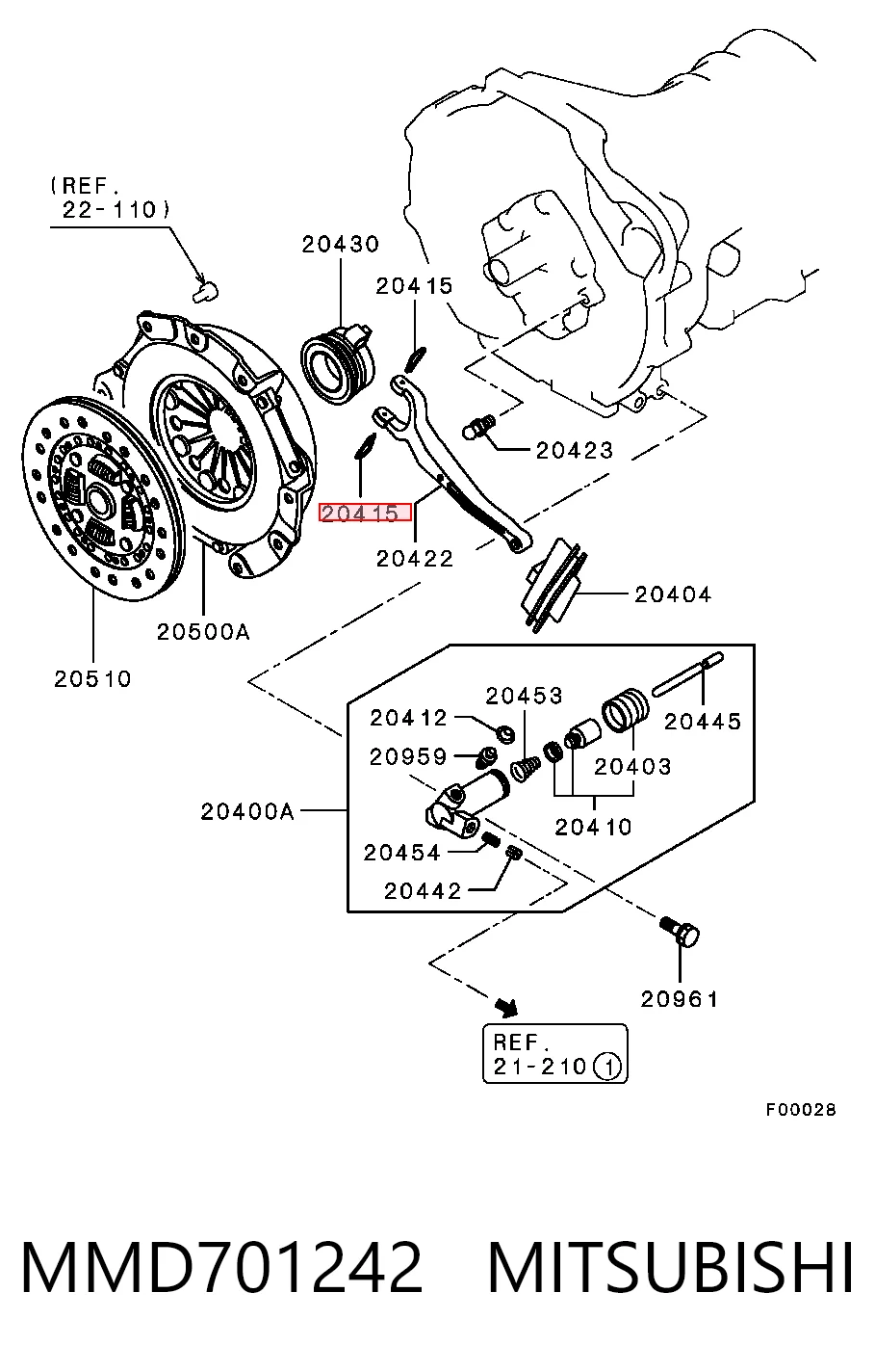 Guía del cojinete de desembrague MMD701242 MITSUBISHI