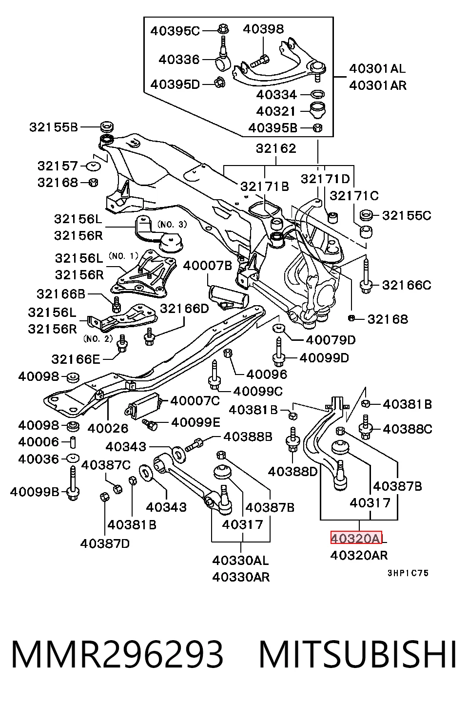 Brazo inferior izquierdo de la suspensión delantera MMR296293 MITSUBISHI