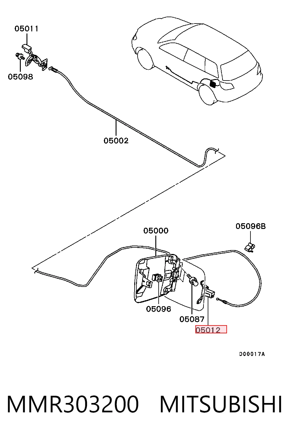 Cerradura de la tapa del depósito de combustible MMR303200 MITSUBISHI