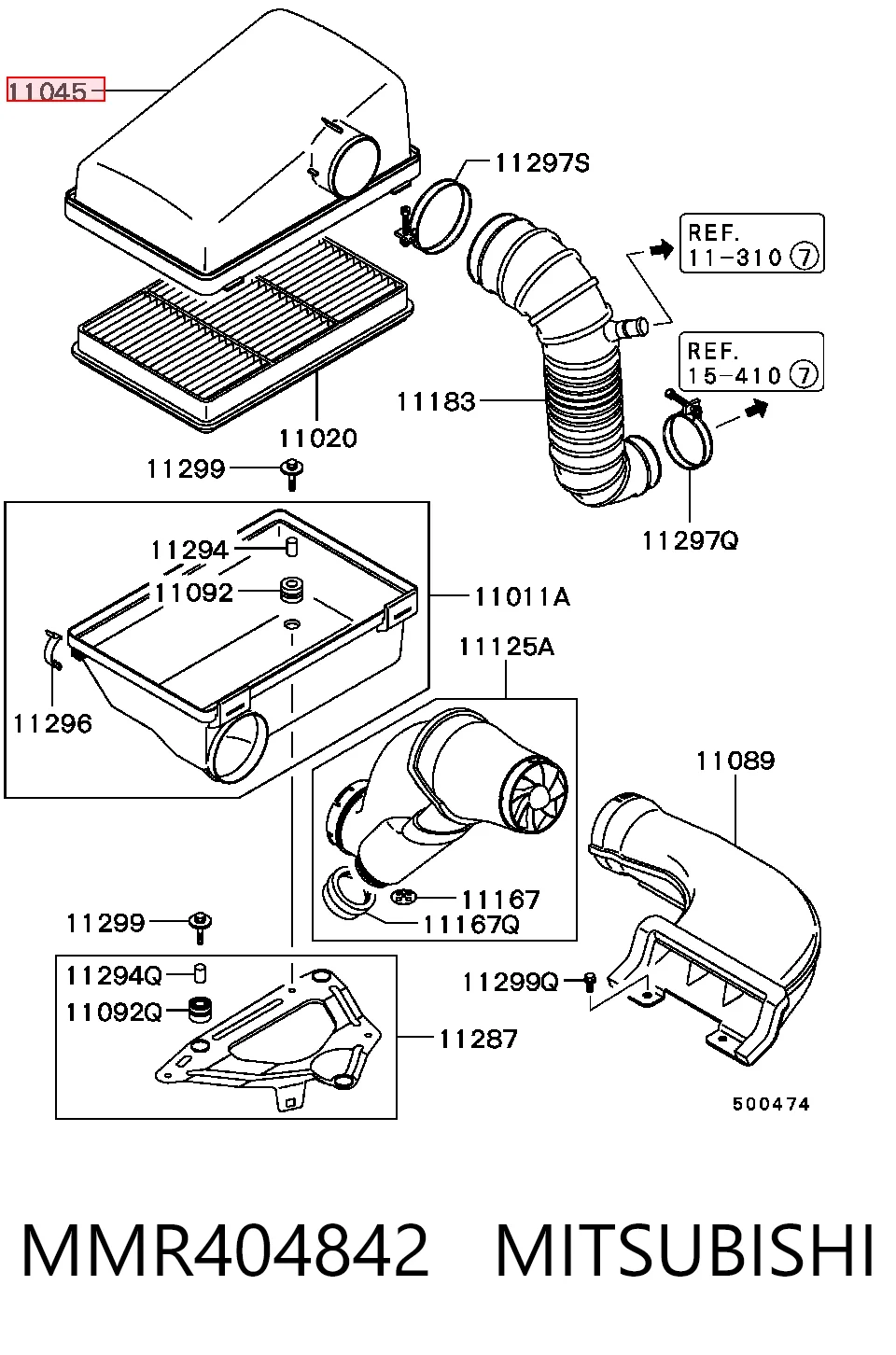Carcasa del filtro de aire, parte superior MMR404842 MITSUBISHI