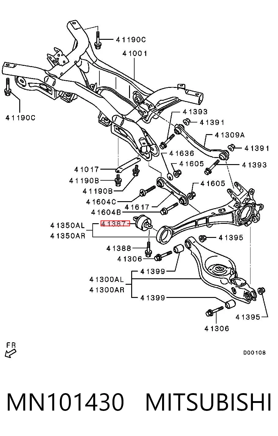MN101430 Mitsubishi Buje delantero del brazo longitudinal trasero