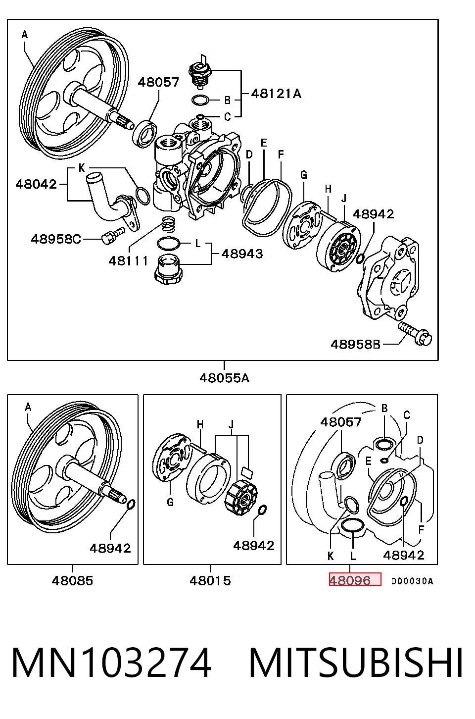 Juego de reparación de bomba de dirección hidráulica MN103274 MITSUBISHI