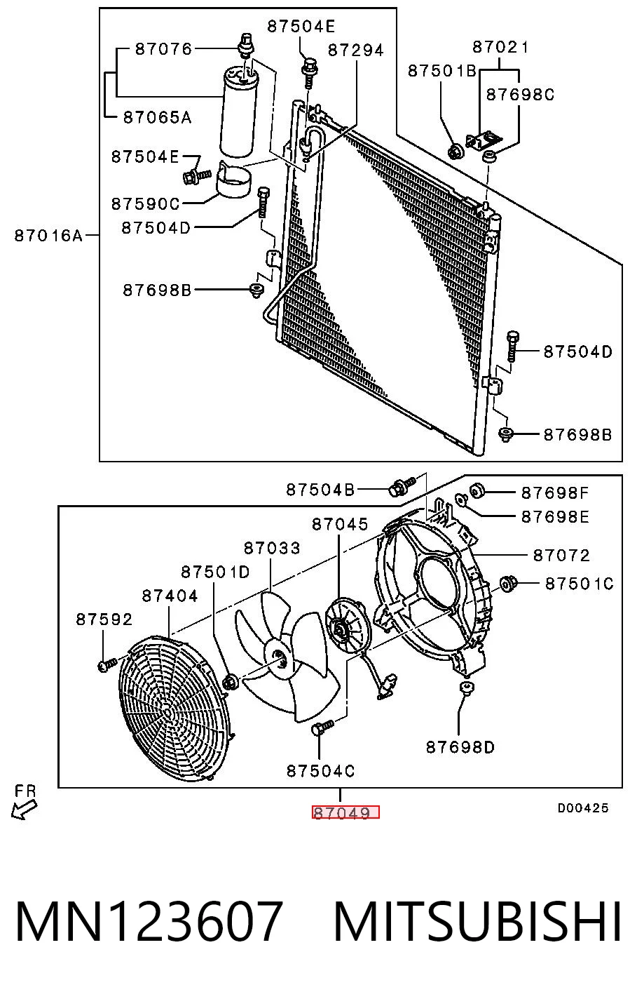 MN123607 Mitsubishi Difusor del radiador del aire acondicionado con ventilador y motor