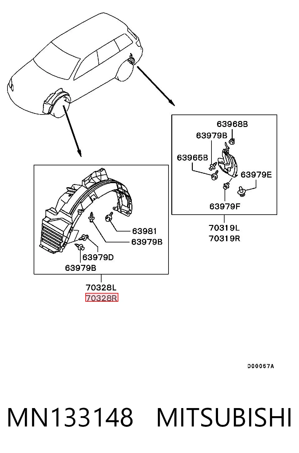 Paso de rueda delantero derecho MN133148 MITSUBISHI