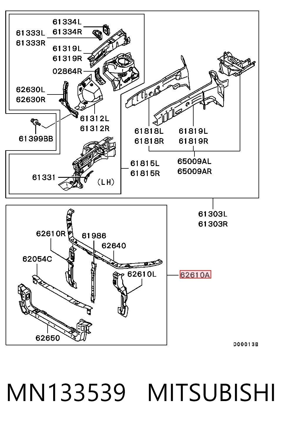 Soporte de radiador completo (panel de montaje para foco) Mitsubishi Outlander I (2003-2008)