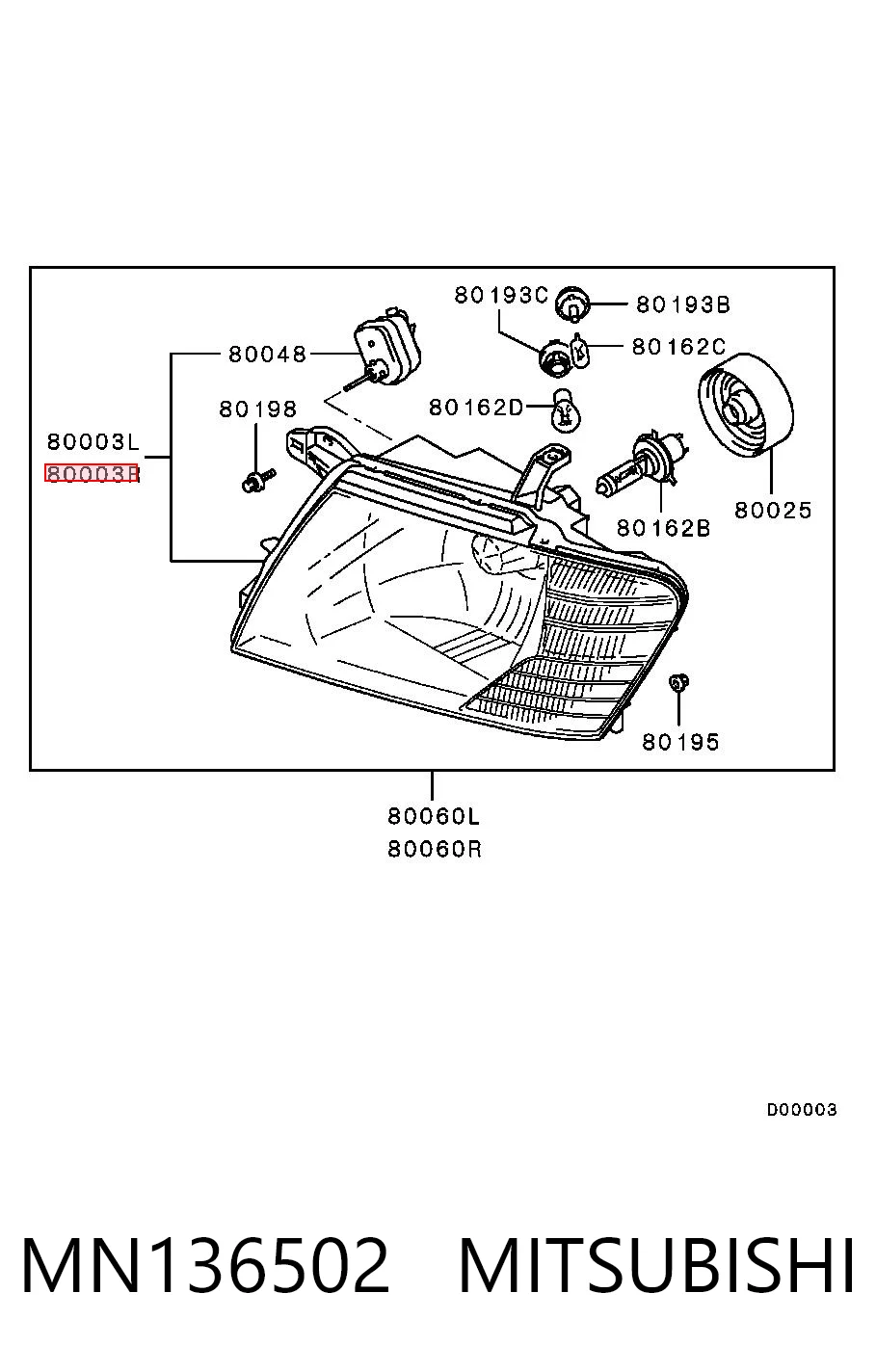 Luz derecha para Mitsubishi Pajero III 